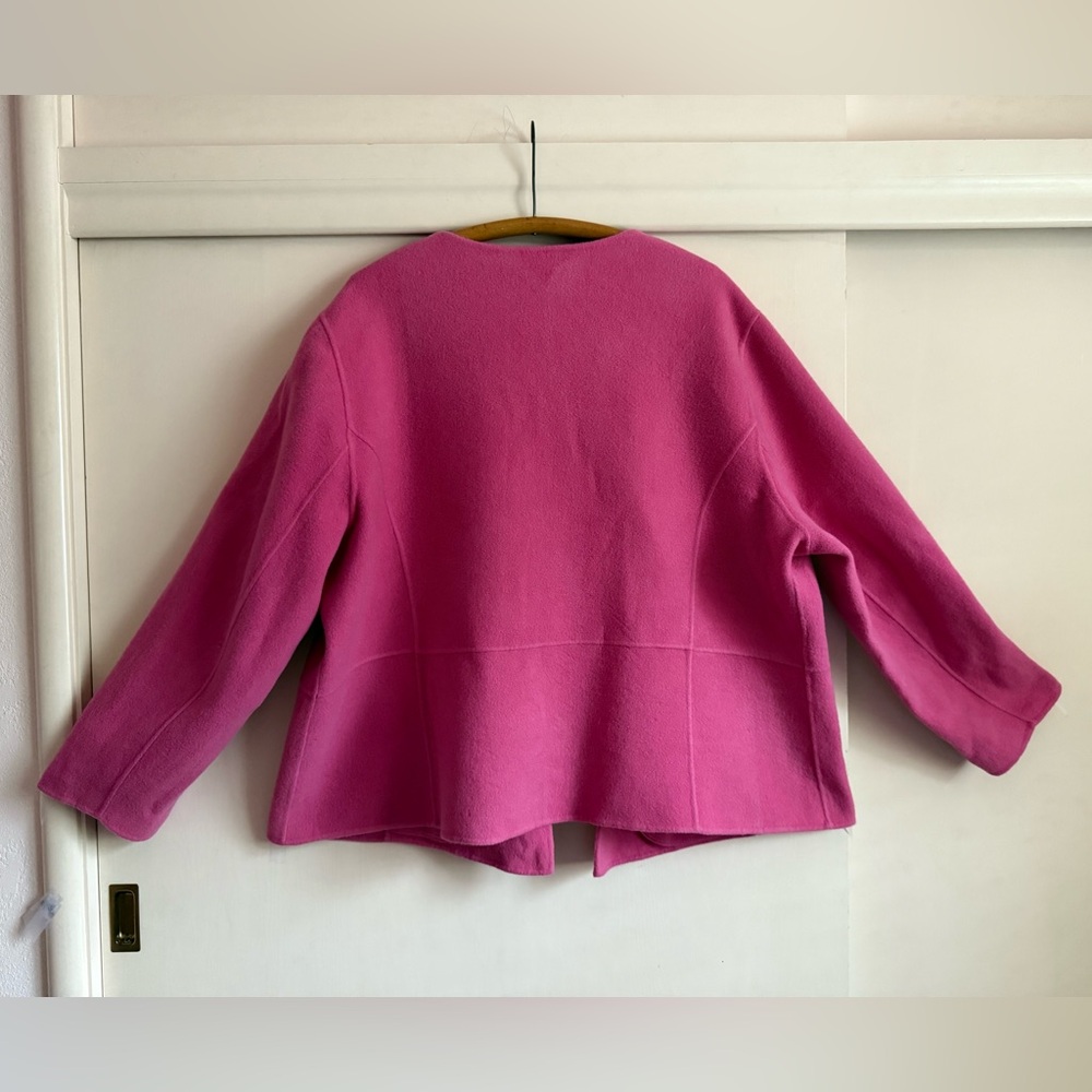 Eileen Fisher Vibrant Pink Open-Front Blazer 3x boiled wool cashmere blend FLAWS - Picture 5 of 9